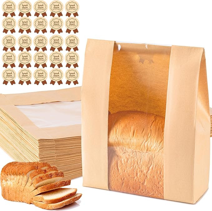 Paper Bread Bags 25PCS, Sourdough Bread Bags for Homemade Bread, Large Bakery Bags with Window In... | Amazon (US)