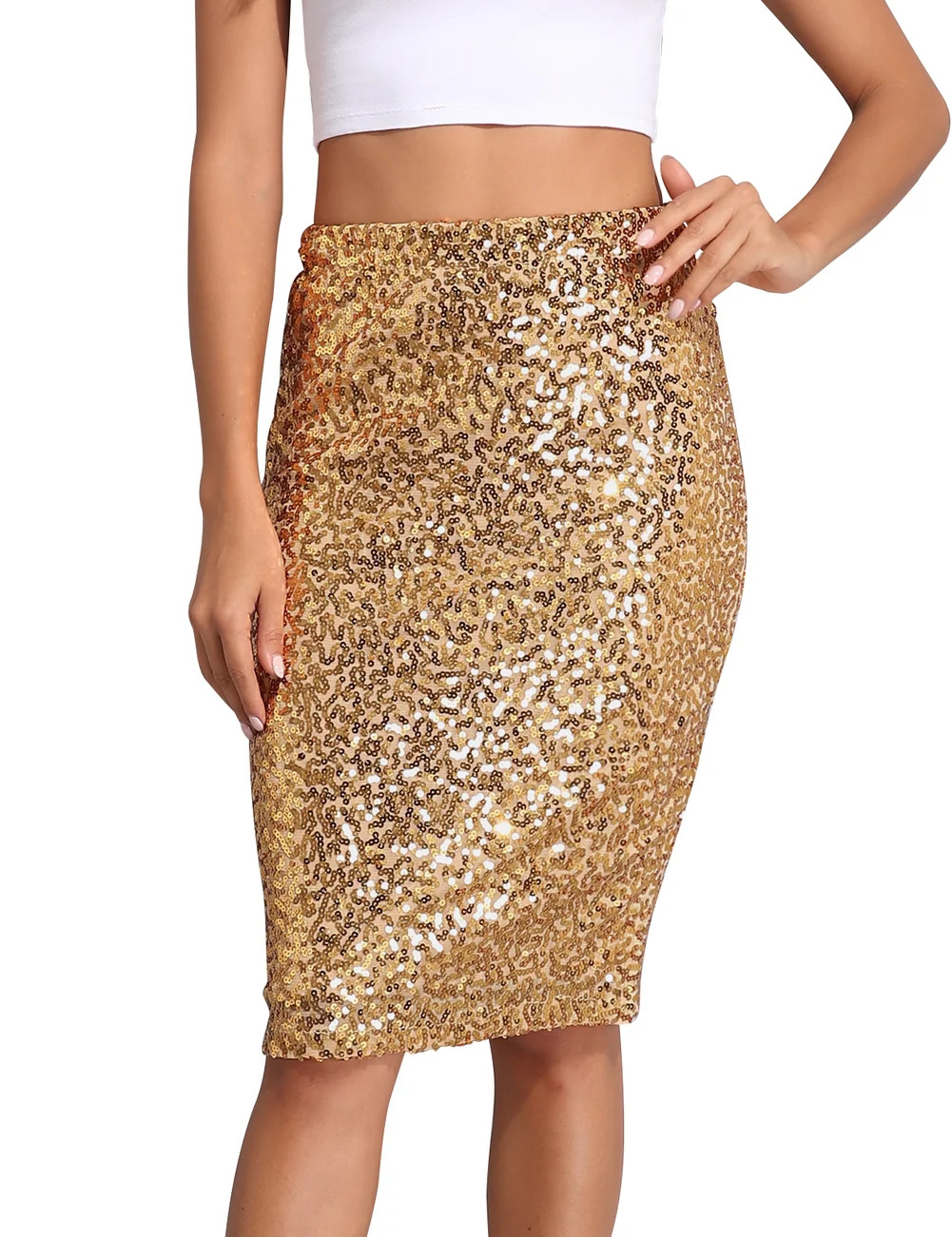 PrettyGuide High Waist Sequin Skirts Comfortable Vintage Clothes for Women Wedding Dress Gold | Walmart (US)
