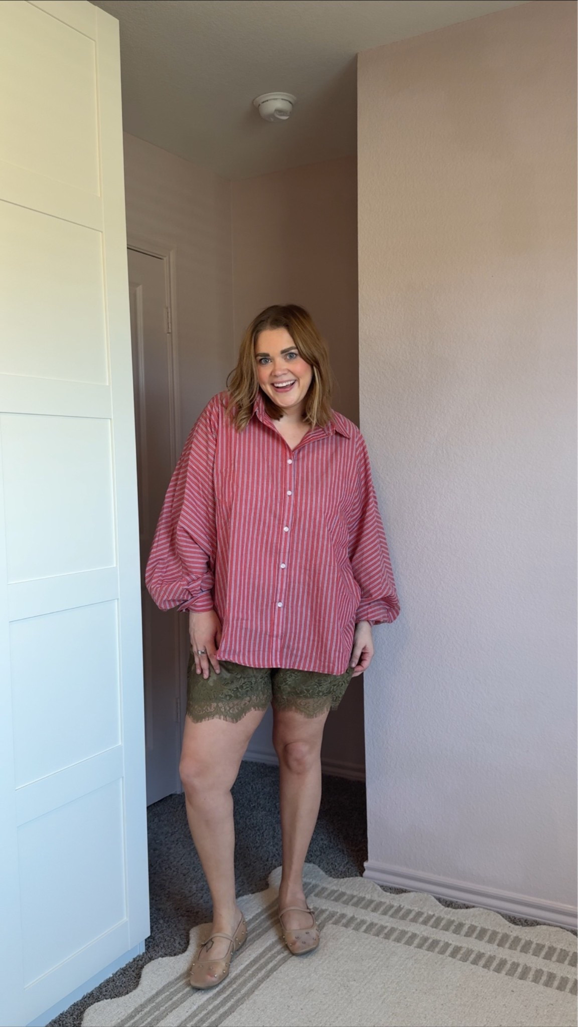 Fall transition outfit wearing xl in button down and large in lace shorts (they run big)

#LTKMidsize