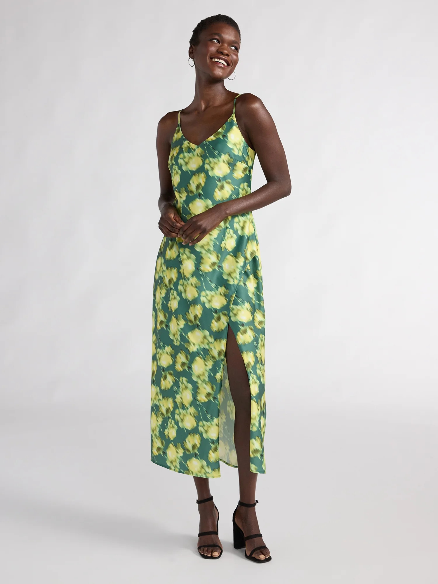 Scoop Women's Satin Midi Slip Dress with Side Slit, Sizes XS-XXL | Walmart (US)