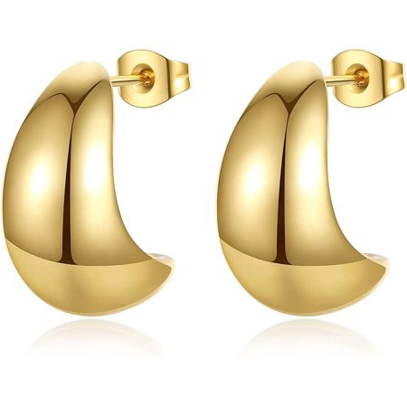 Chunky Gold Hoop Earrings for Women Lightweight Stainless Steel Hollow Open Hoops with 18K Real Gold | Walmart (US)