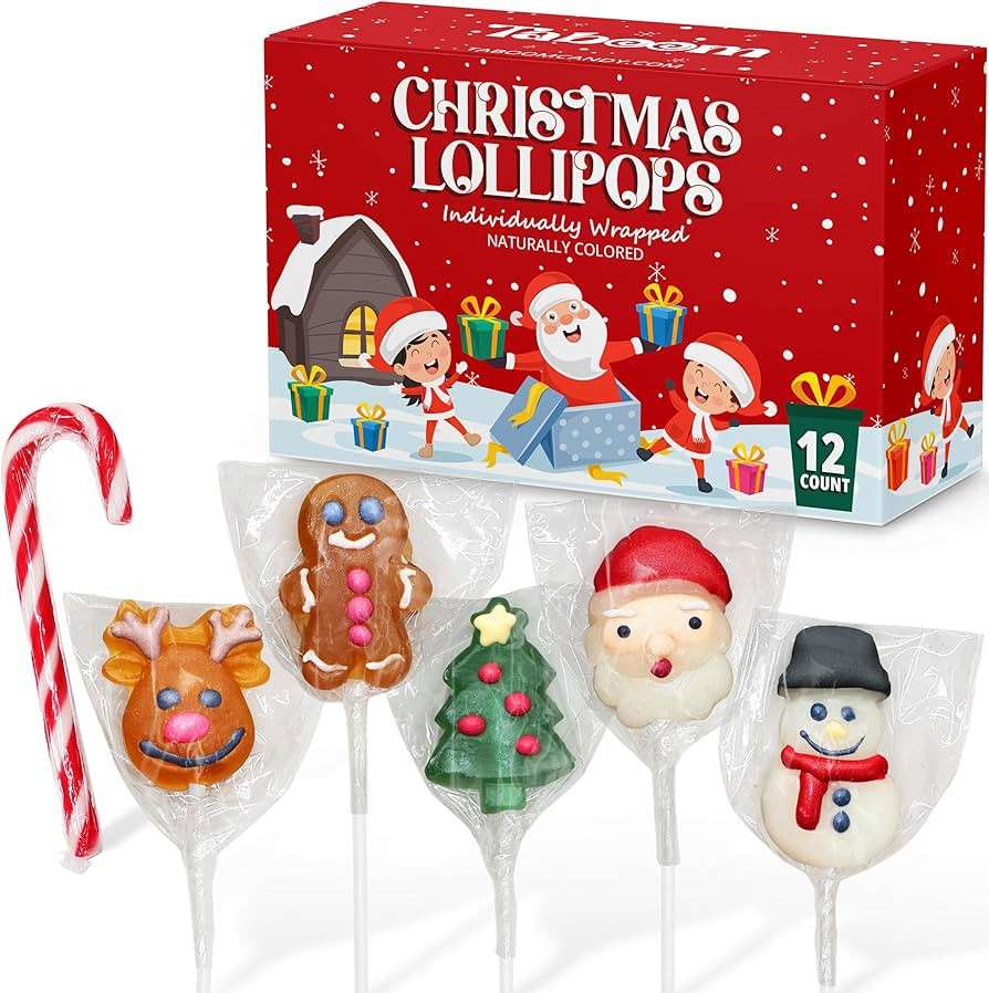 Christmas Lollipop Suckers 12 Count Individually Wrapped Dye-Free Holiday Candy - Festive Santa, ... | Amazon (US)