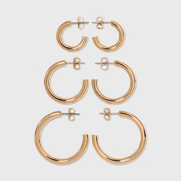 Pipe Hoop Earring Trio Set - A New Day™ Gold | Target