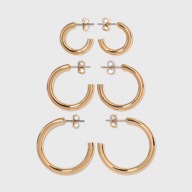 Pipe Hoop Earring Trio Set - A New Day™ Gold | Target