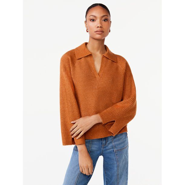 Scoop Women's Polo Sweater with Slit Sleeves - Walmart.com | Walmart (US)