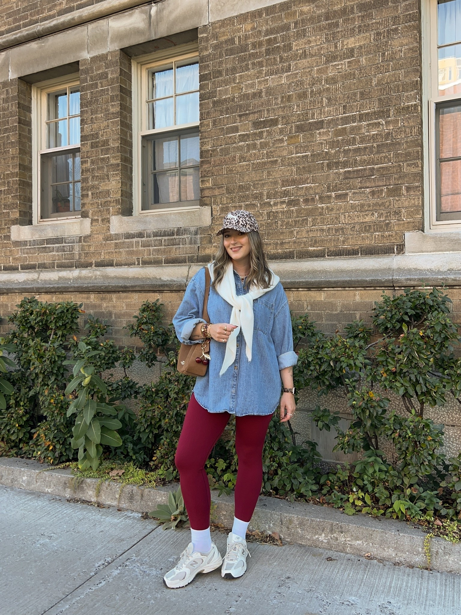 Comfy fall outfit! Wearing L in the denim shirt (exact Canadian shirt link under “similar products”). Also wearing L in the leggings, this color is “deep cherry” from last year, linked this year’s shade of burgundy. New Balance sneakers are super comfy for walking, I’m a 9.5-10 and wear a 9. Triangle scarf is such a fun accessory for fall! Exact Canadian scarf link also under “similar”

#LTKfall #LTKfitness #LTKstyletip