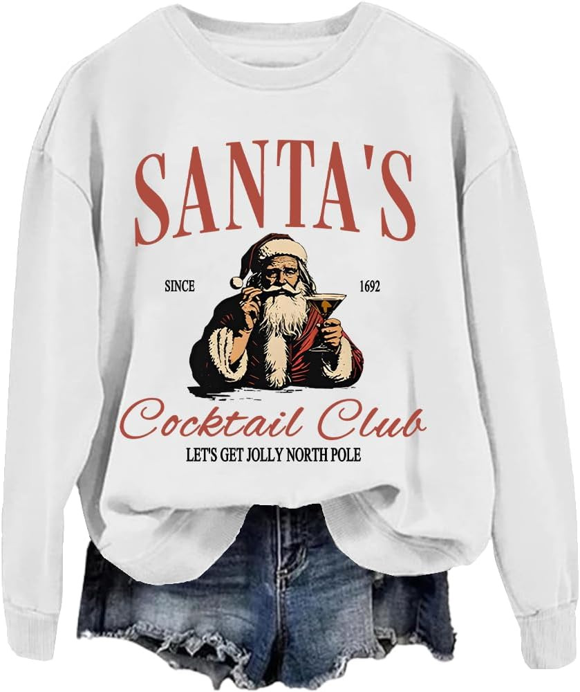 Santa's Cocktail Club Christmas Sweatshirt, Santas Cocktail Club Sweatshirt, Santa's Cocktail Clu... | Amazon (US)