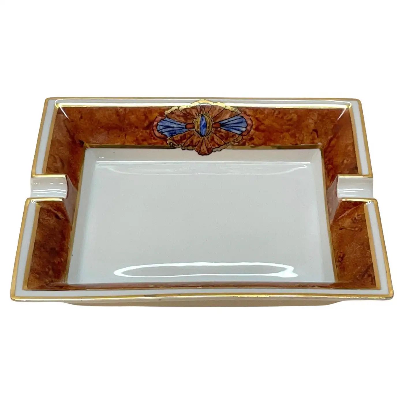 Limoges Midcentury Hand-Painted by Cevoli White Porcelain French Ashtray, 1980s | 1stDibs