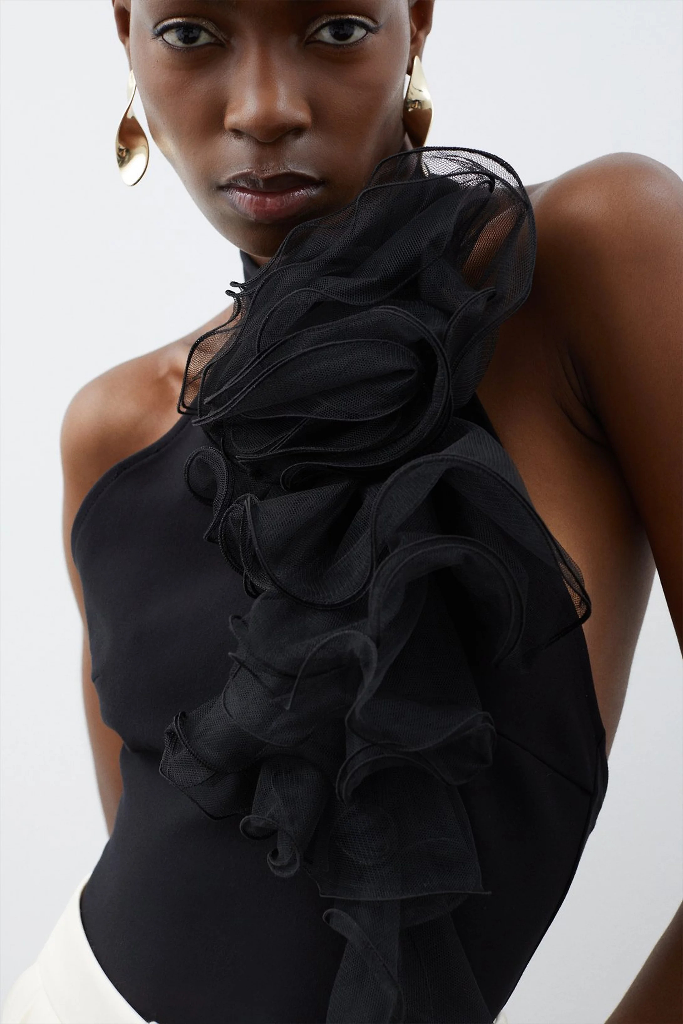 Ponte Jersey Tulle Rosette Bodysuit | Karen Millen US