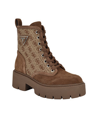 GUESS Women's Shun Triple Triangle Lace-Up Lug Sole Combat Boots - Macy's | Macy's