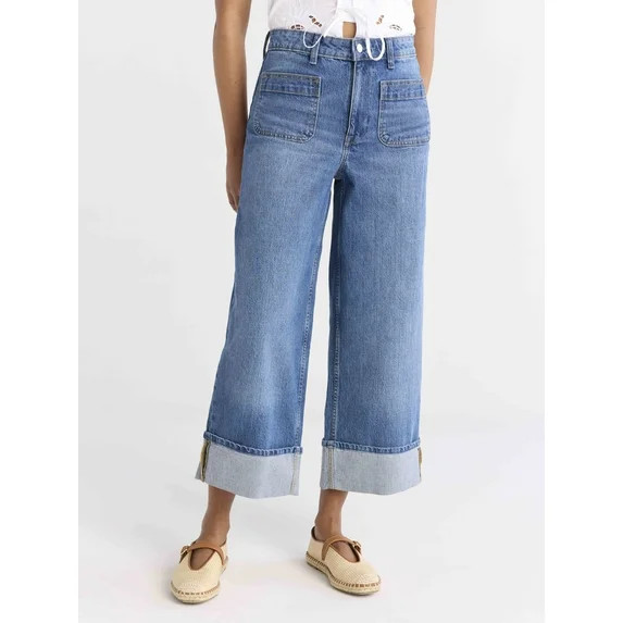 Free Assembly Women’s High Rise Cuffed Jean Pants with Patch Pockets, 30" Inseam, Sizes 0-28W | Walmart (US)