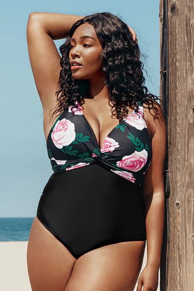 Floral Twist Plus Size One Piece Swimsuit | Cupshe