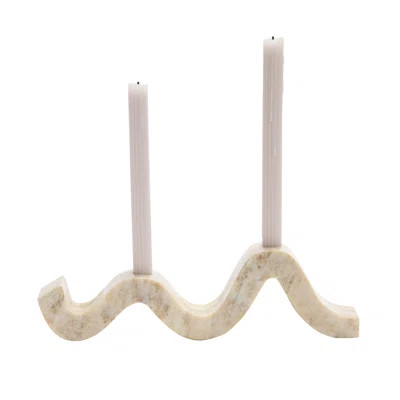 Modern Marble And Brass Wave Double Taper Holder, White, 15''L X 4''W X 2''H | Wayfair North America