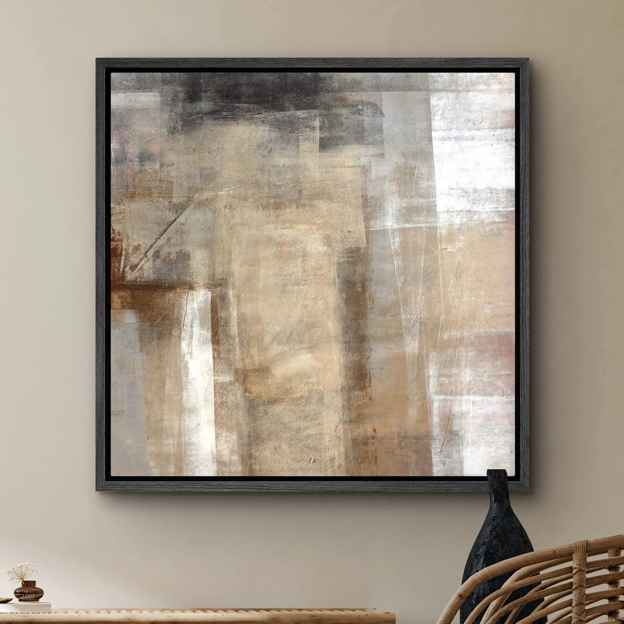 IDEA4WALL Framed Canvas Wall Art Faded Textured Brown, Black & White Color Blocks Abstract Shapes... | Walmart (US)