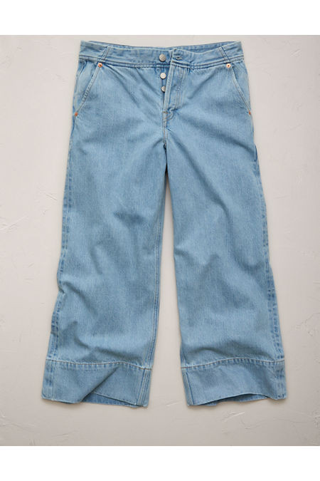 AE77 Premium Wide Crop Cuff Jean NULL Light Wash 26 | American Eagle Outfitters (US & CA)