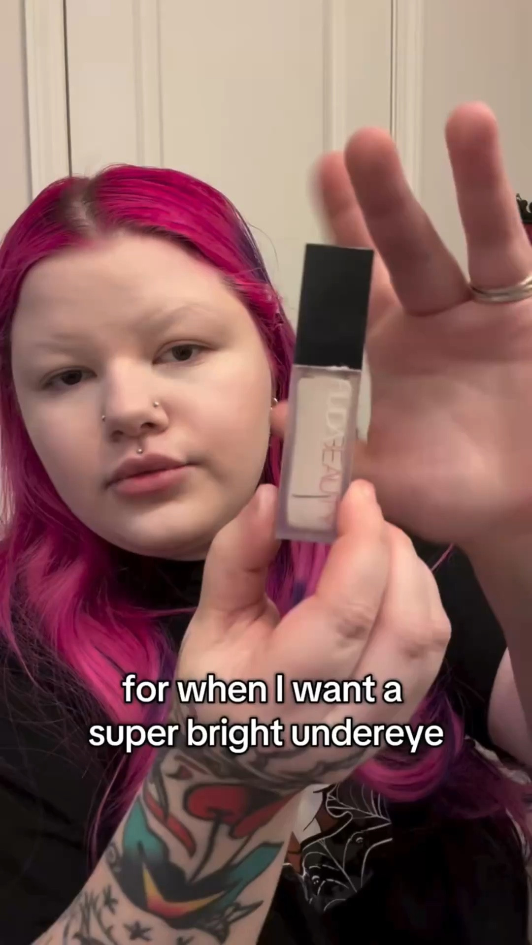 I’m already pretty pale so finding a concealer for BRIGHT under eyes can be a struggle 🤣 thank you @hudabeauty for having such a light shade!!! ❤️‍🔥 

Sephora • makeup • makeup artist • esthetician • all things beauty • beauty community • lifestyle • pink hair • piercings • tattoos • alt style