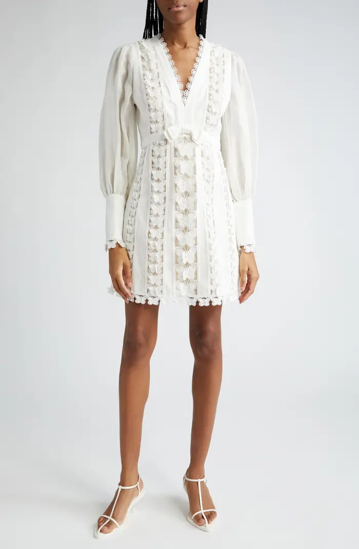 Flutter Butterfly Lace Long Sleeve Linen Dress | Nordstrom