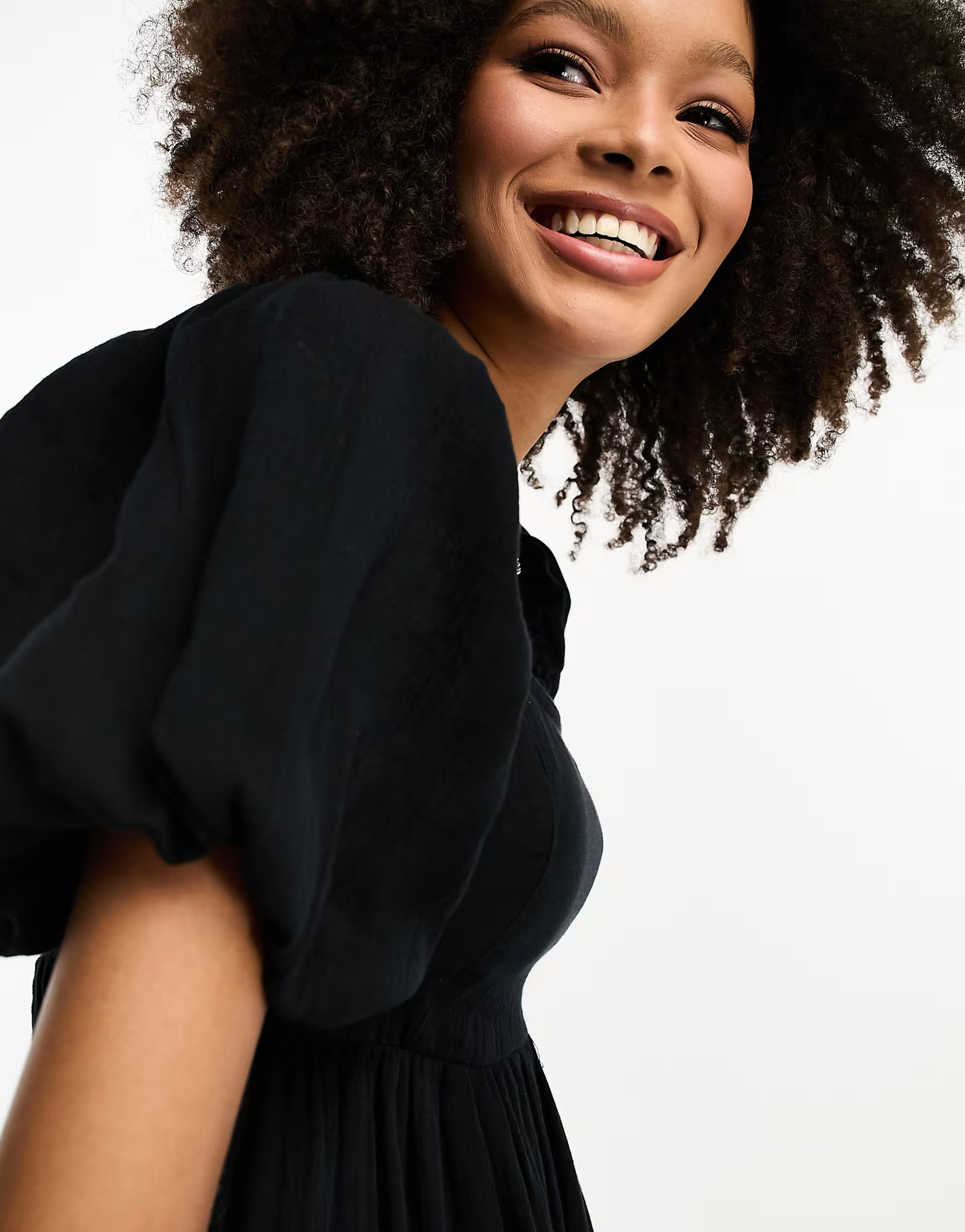 ASOS DESIGN puff sleeve smock romper in black | ASOS (Global)