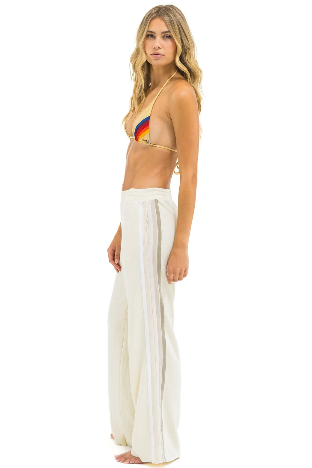 5 STRIPE WIDE LEG POCKET SWEATPANTS - VINTAGE WHITE // WHITE GREY | Aviator Nation