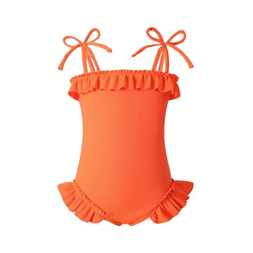 YOUNGER TREE Toddler Swimsuit Girl Bathing Suit Solid Color One Piece Swimwear Bow Straps Ruffle Floral Baby Bikini(Orange 4-5T) | Amazon (US)