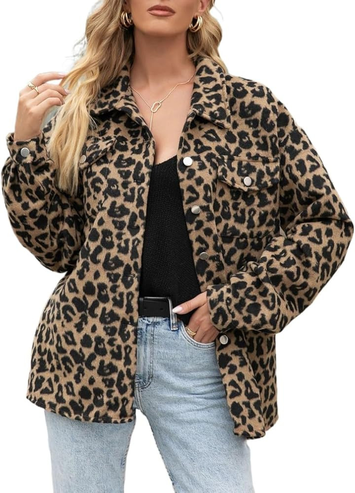 POHADON Women Leopard Print Sherpa Shirt Jacket Vintage Fuzzy Plush Cheetah Shacket Western Cowgi... | Amazon (US)