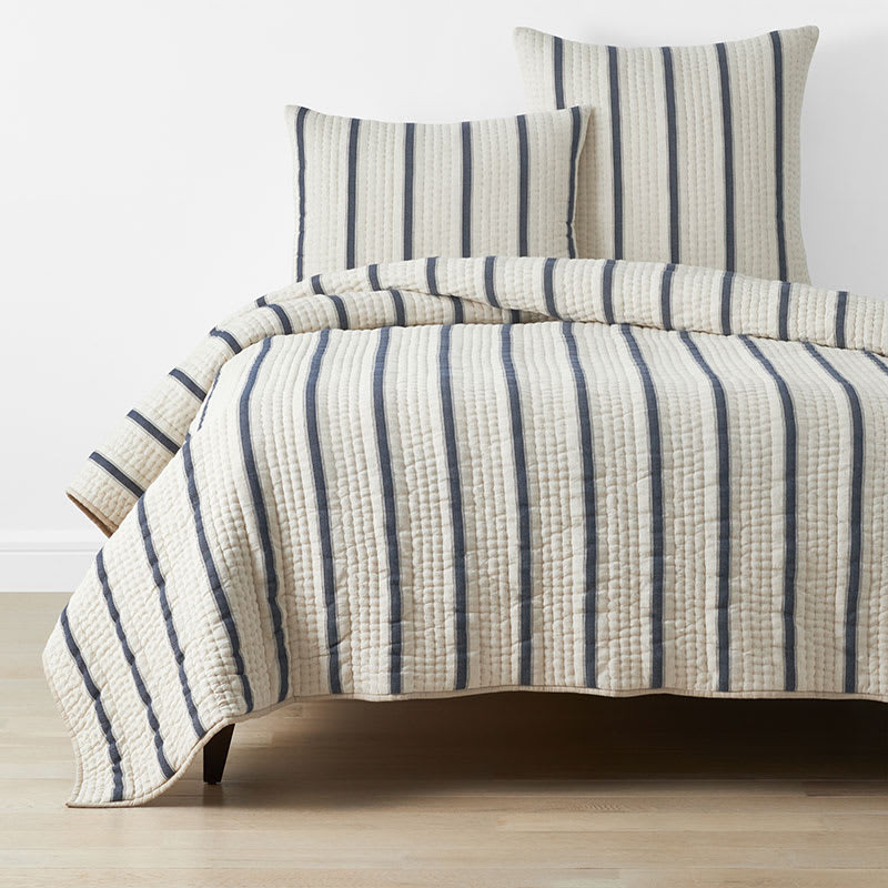 Durham Stripe Quilt - Linen Navy, King | The Company Store