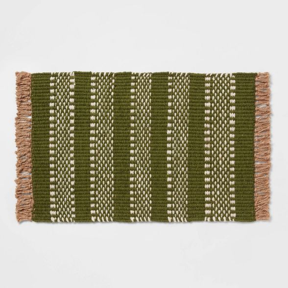 34" x 20" Cotton Striped Kitchen Rug Green - Threshold™ | Target