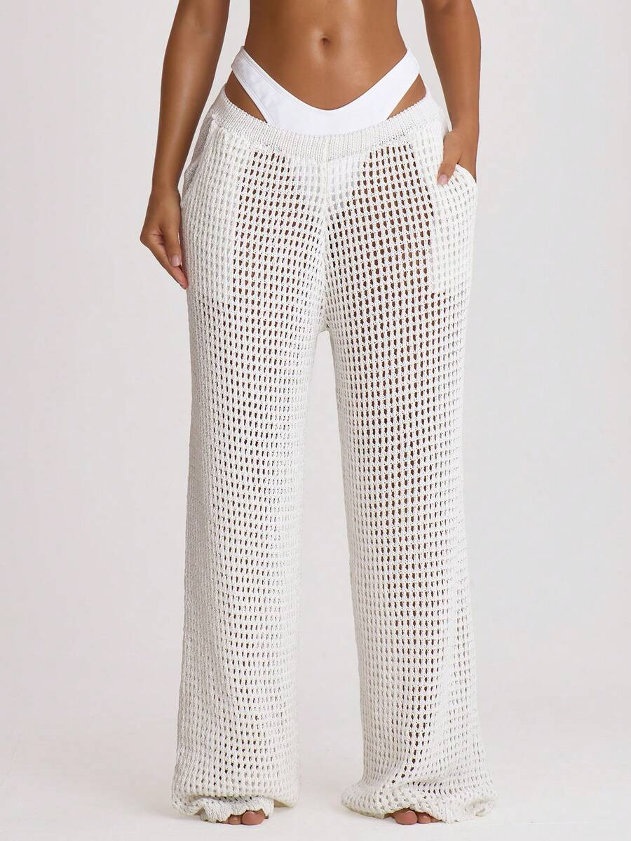 Musera Resort Crochet Knit Wide Leg Cover Up Trousers Swim Vacation Holiday Summer Travel Beachwe... | SHEIN