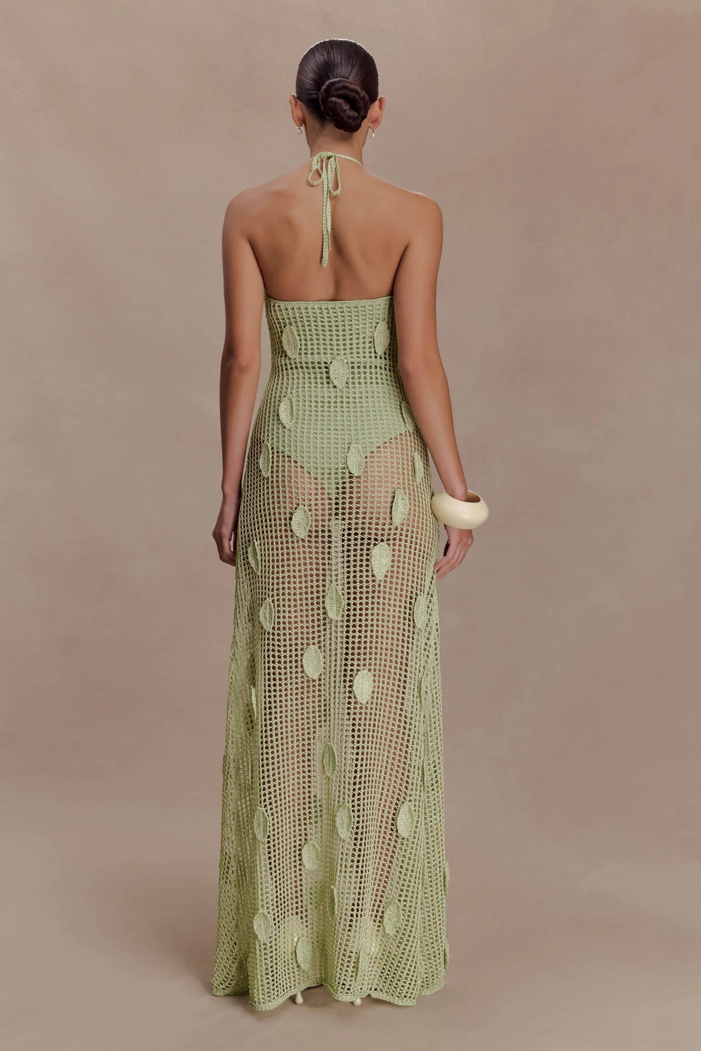 Crochet Halter Maxi Dress - Pastel Green | MESHKI US