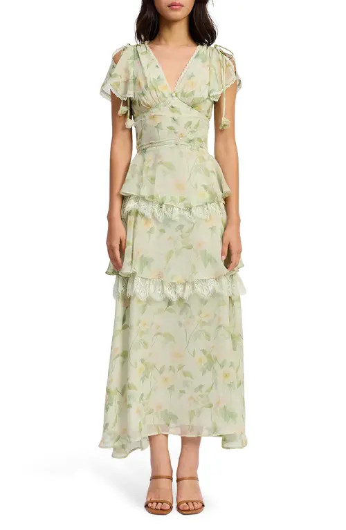 En Saison Paloma Floral Maxi Dress in Sage Pink Yellow at Nordstrom, Size Large | Nordstrom
