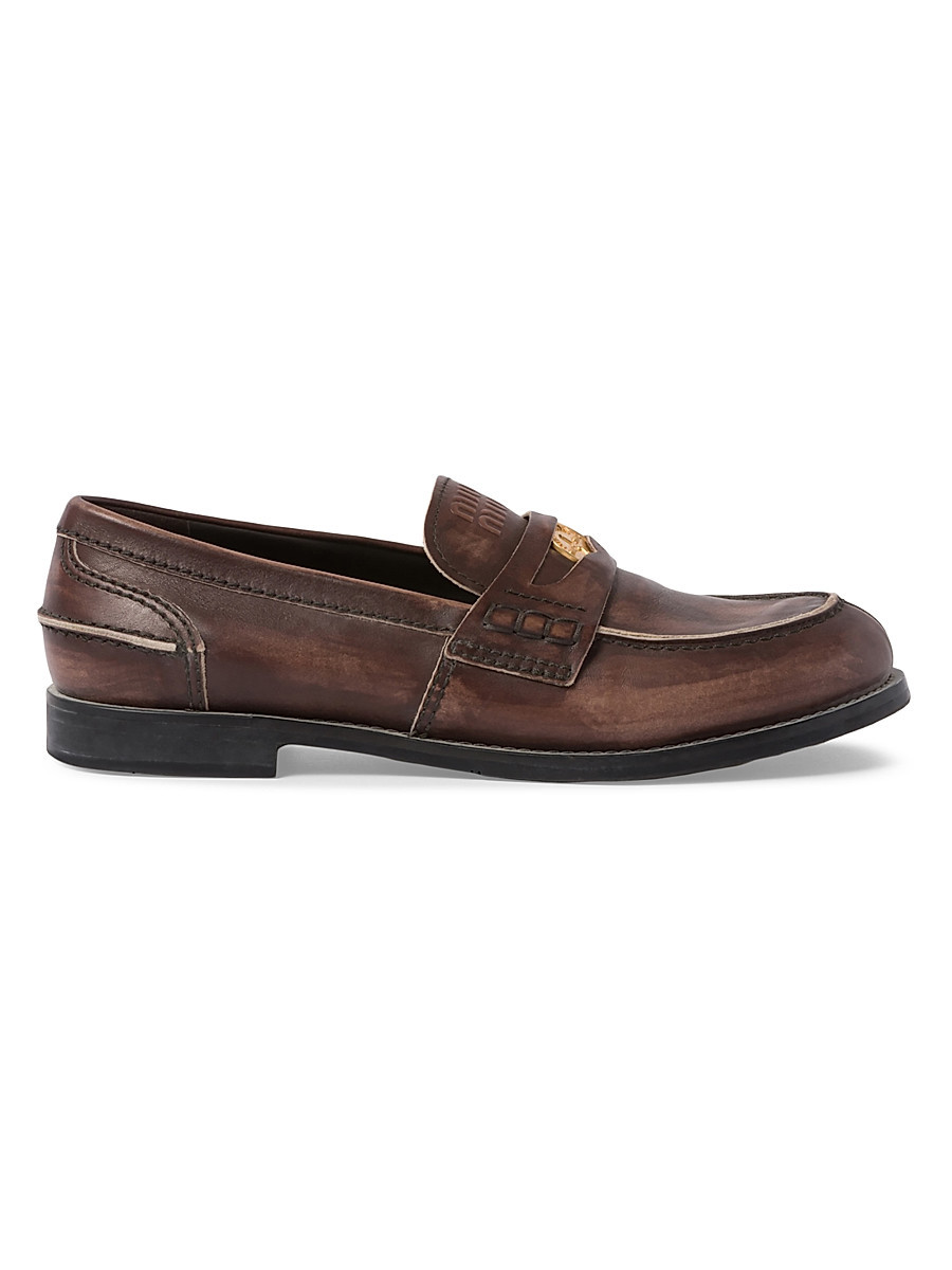 Women's Vintage-Effect Leather Penny Loafers - Brown - Size 6.5 | Saks Fifth Avenue