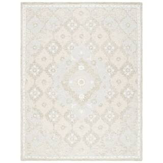 Micro-Loop Beige/Grey 8 ft. x 10 ft. Geometric Floral Area Rug | The Home Depot