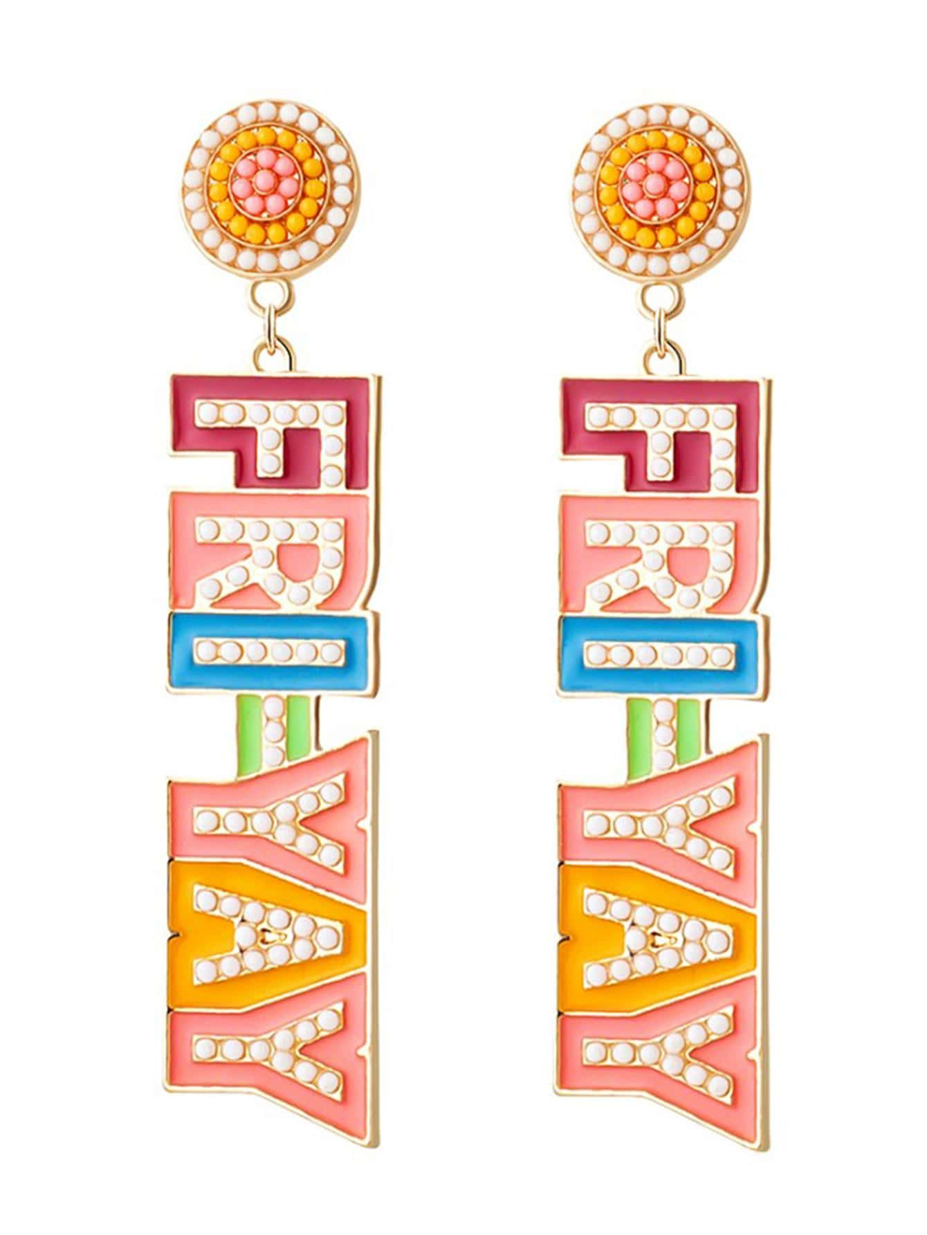 1pair Bohemian Beaded & Oil Drop Detail FRIYAY Drop Earrings For Teachers and Campus Girls | SHEIN