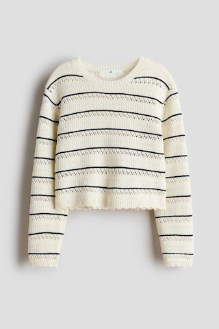 H & M - Pointelle-Knit Cotton Sweater - White | H&M (US + CA)