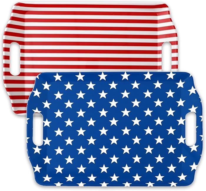 FYSUIMU 4 Pcs Patriotic Serving Trays Stars Stripes Plastic Tray with Handle 10 x 15 In 4th of Ju... | Amazon (US)