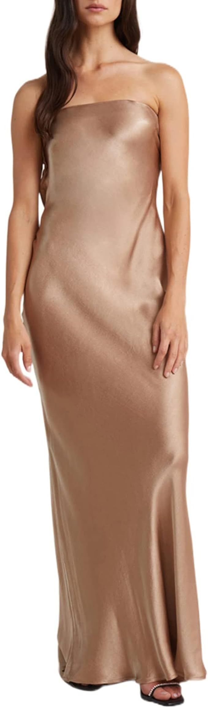 Amiblvowa Elegant Satin Maxi Dress for Women Spaghetti Strap Mushroom Print Long Cami Dresses Wed... | Amazon (US)