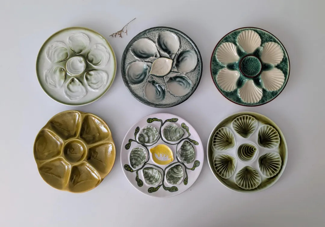 Antique French Mismatched Green Oyster Plates, Set of 6, Longchamp, Gien, St Clement | Etsy (US)