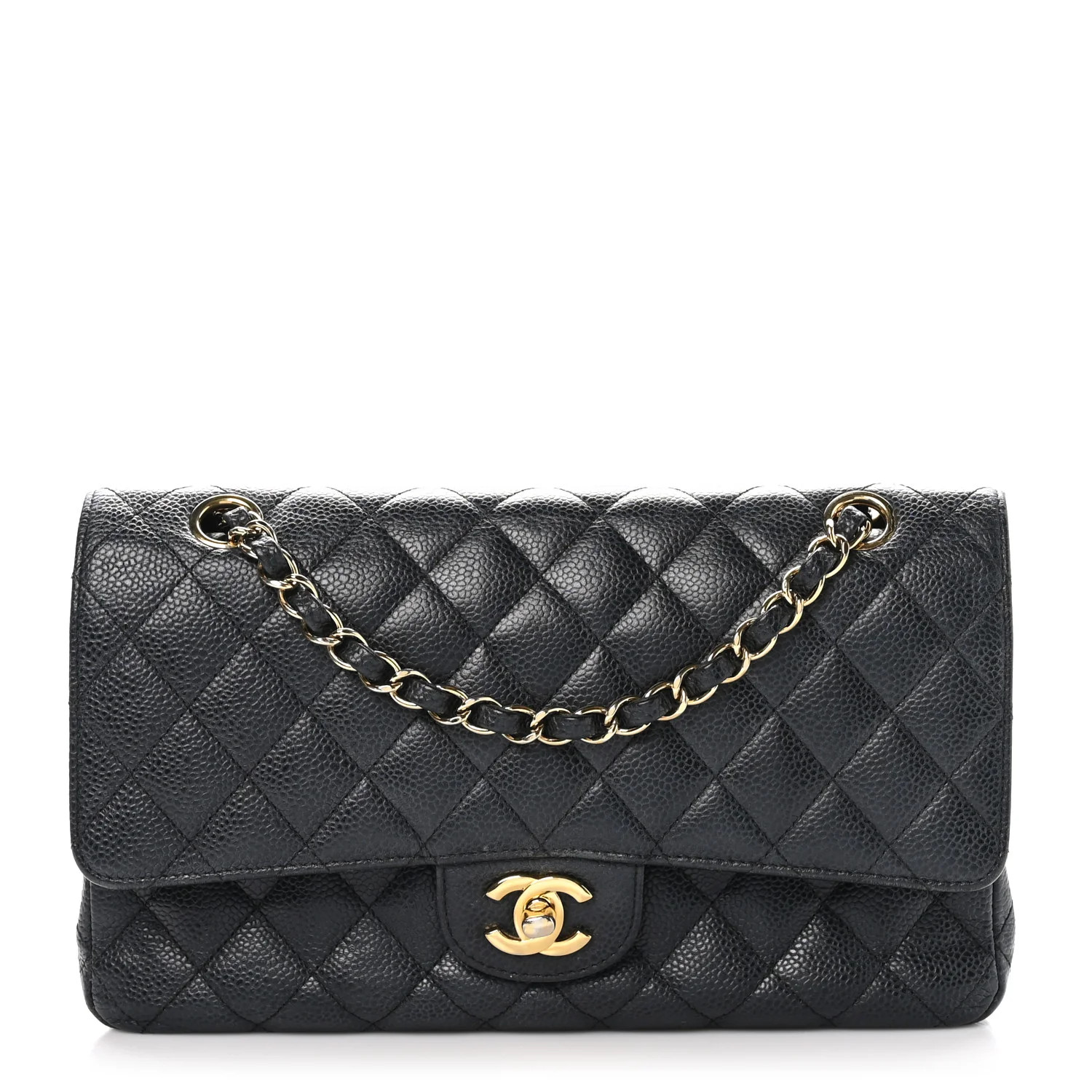 Caviar Quilted Medium Double Flap Black | FASHIONPHILE (US)