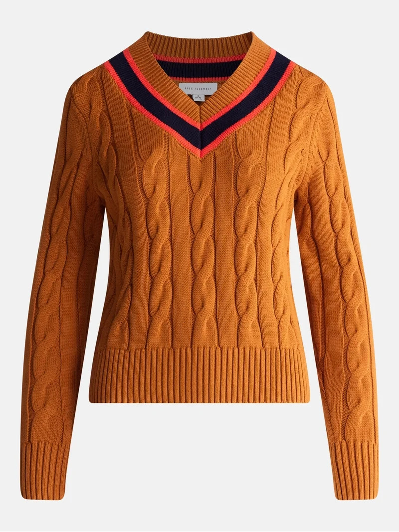 Free Assembly Women's and Women's Plus Cotton Cable Knit Sweater, Midweight, Sizes XS-4X | Walmart (US)