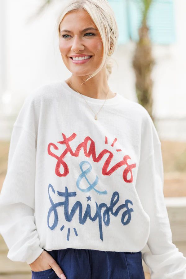 Stars & Stripes White Graphic Corded Sweatshirt | The Mint Julep Boutique