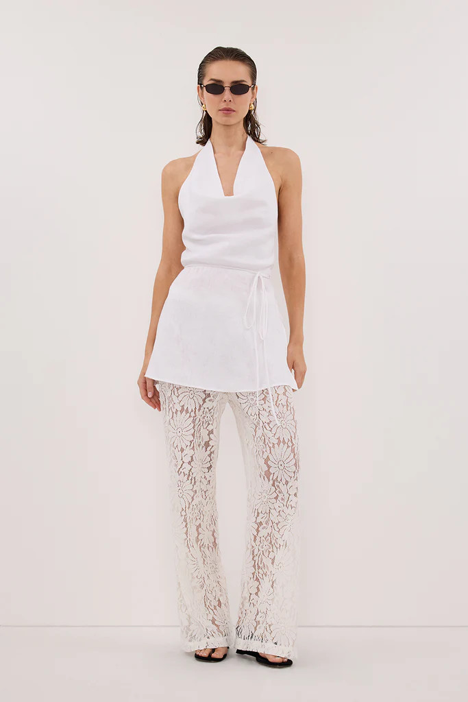 HAYLEE WHITE SLEEVELESS LINEN COWL TOP | DISSH