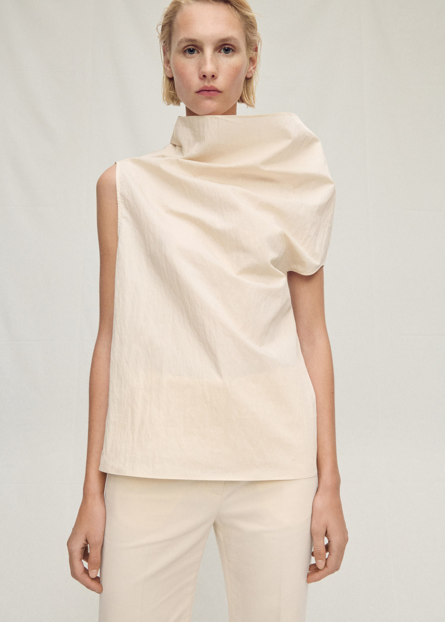Cotton blouse with asymmetrical collar - Women | MANGO USA | Mango (US/MX/AU)
