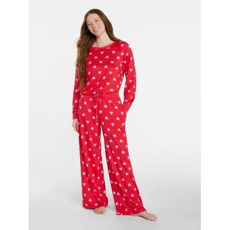 Joyspun Women's Cozy Lounge Collection Hacci Long Sleeve Top and Pants Pajama Set, 2-Piece, Sizes XS-3X | Walmart (US)