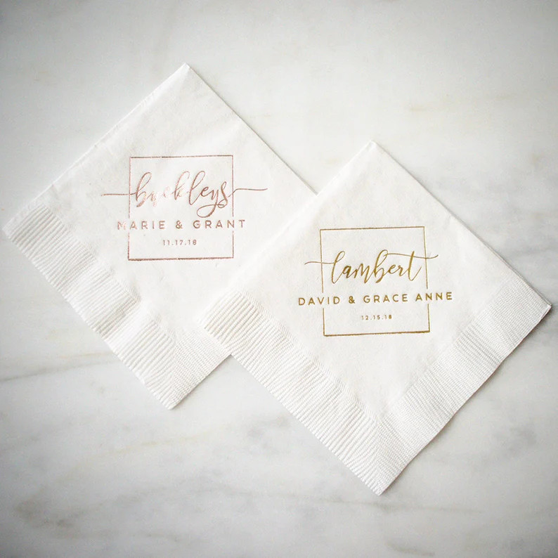 Foil Stamped Napkins, Custom Wedding Napkins, Cocktail Napkins, Personalized Napkins, Beverage Na... | Etsy (US)