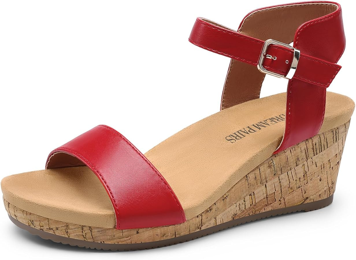 DREAM PAIRS Women's Open Toe Buckle Ankle Strap Platform Wedge Sandals | Amazon (US)