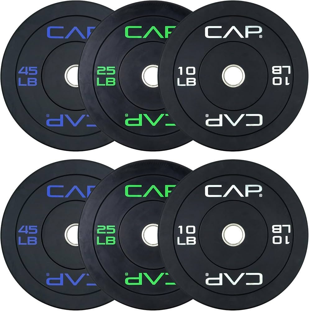 CAP Barbell 2-Inch Olympic Bumper Plate Weight Set | 100-370 lbs | Multiple Options | Amazon (US)