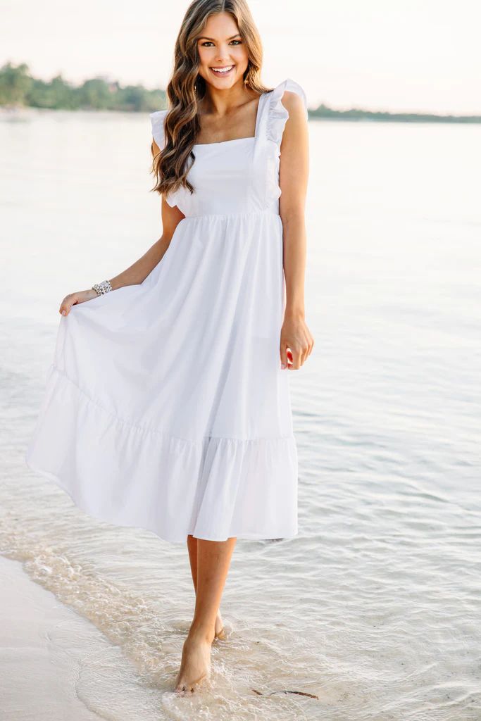 What You're Looking For Off White Ruffled Midi Dress | The Mint Julep Boutique