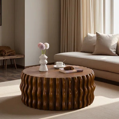 Drum Fluted Modern Round Coffee Table, Mid Century Circle Center Coffe | Wayfair North America