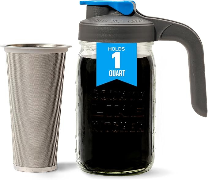 County Line Kitchen Cold Brew Coffee Maker, Mason Jar Pitcher - Heavy Duty Soda Lime Glass w/Stai... | Amazon (US)