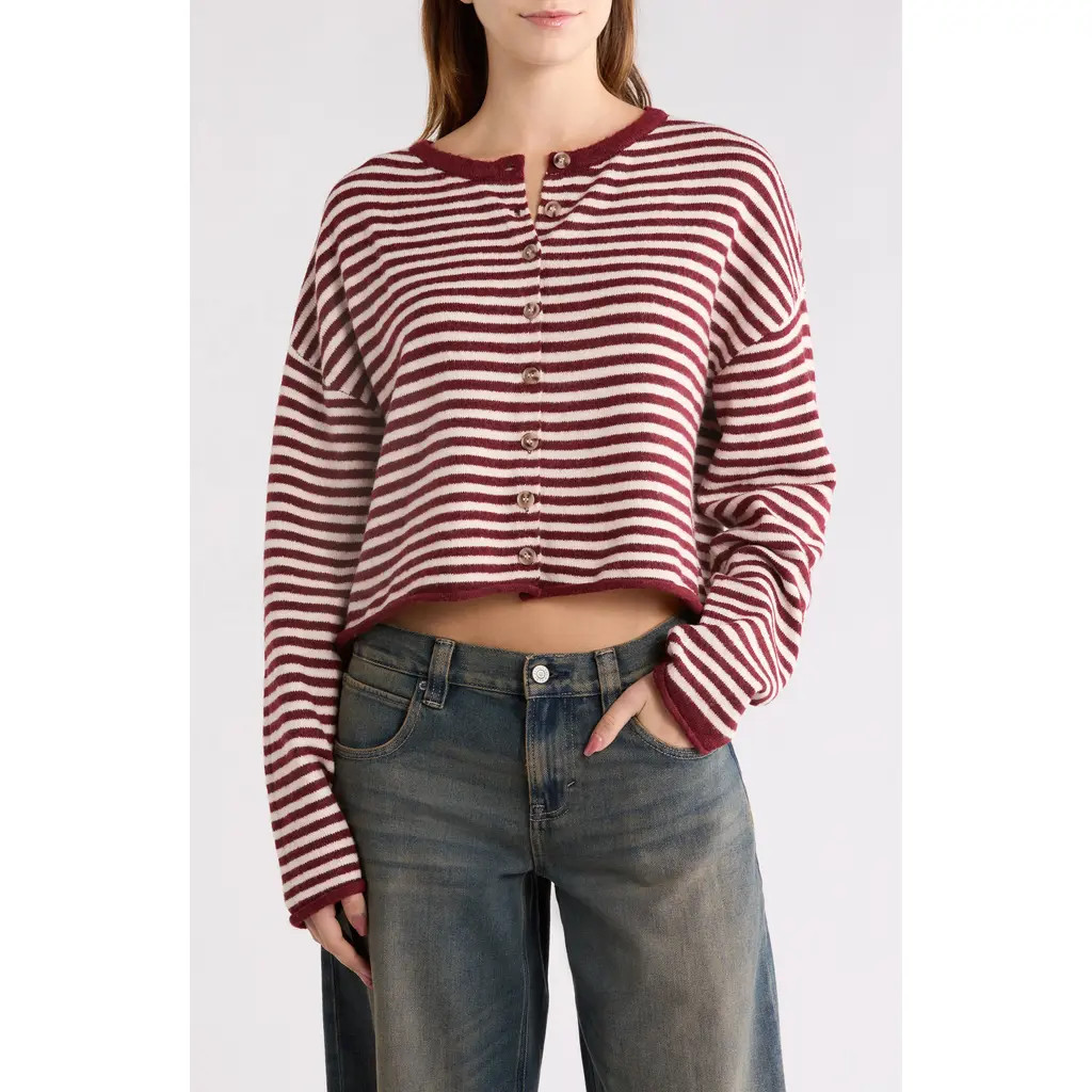 PacSun Georgia Stripe Roll Hem Cardigan at Nordstrom, Size X-Large | Nordstrom